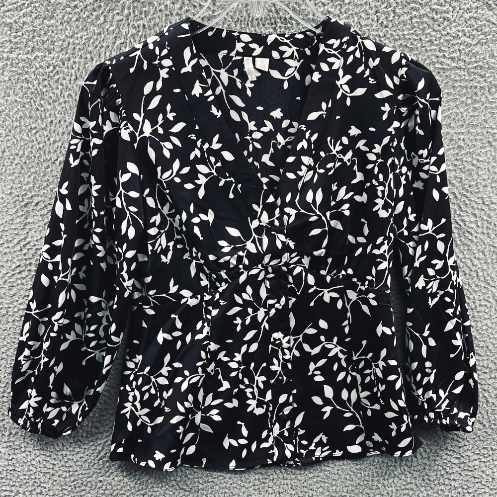 Womens Blouse S Botanical Romantic Feminine Ruched Gathered Flowy Dressy Classic